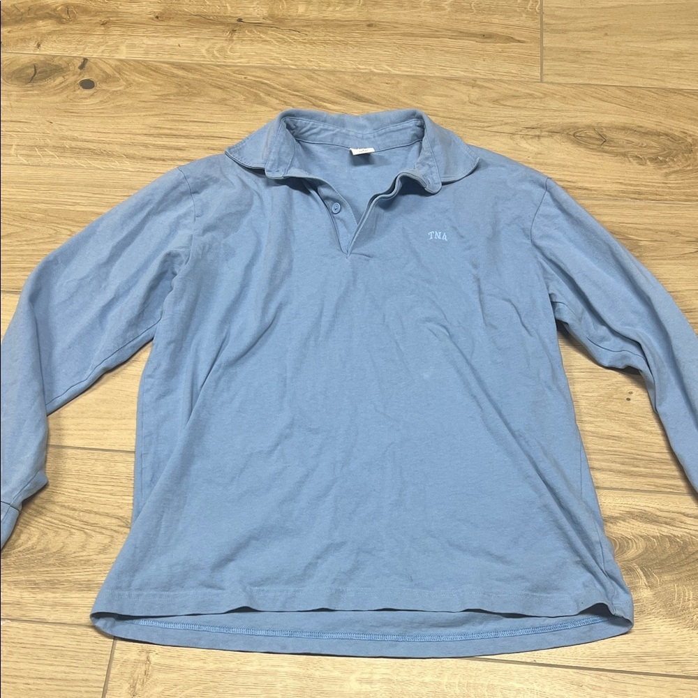 Aritzia TNA Women's Long Sleeve Blue Polo Shirt